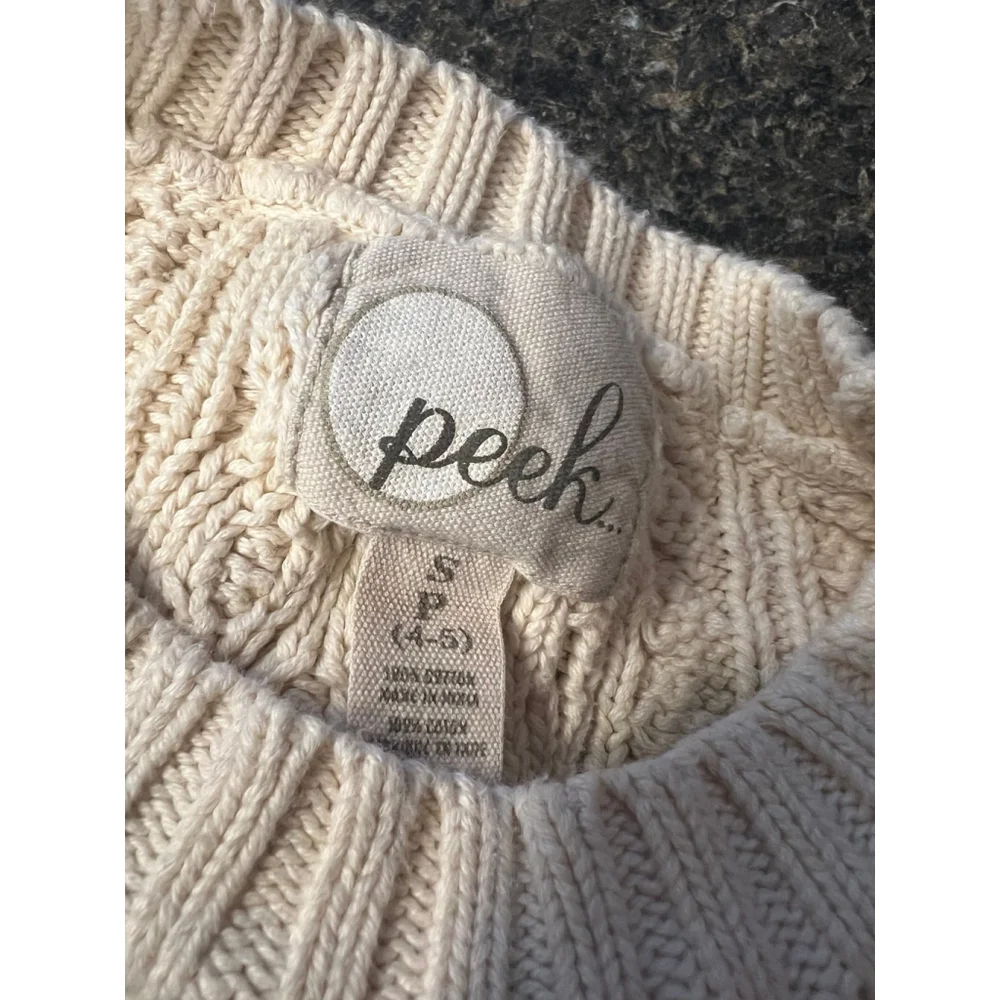 Peek Girls 100% Cotton Cable Knit Crew Sweater Rainbow Stripe Fisherman